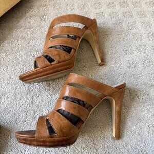 🔥 Y2K Brown Leather Strappy Heels | Platform Mule Sandals | Boho Chic Sexy Heel